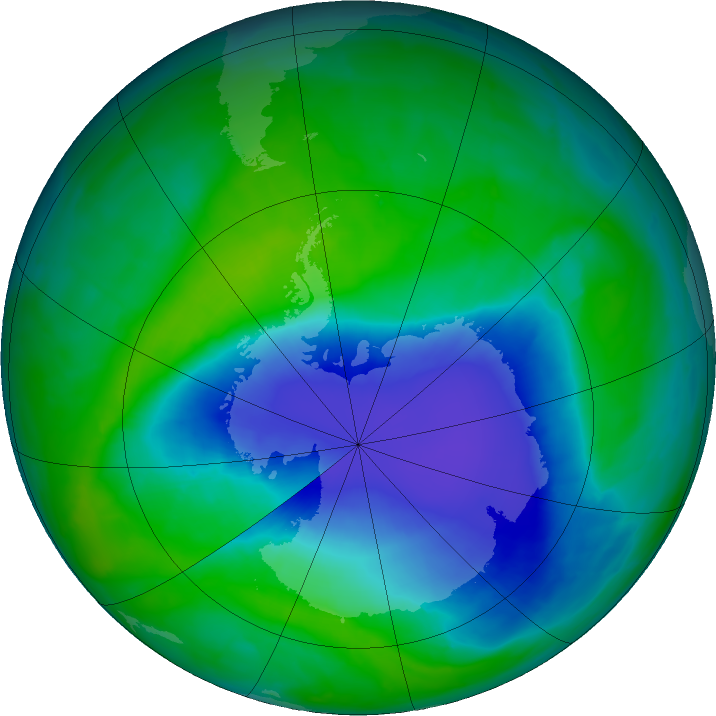 Antarctic ozone map for 08 December 2015